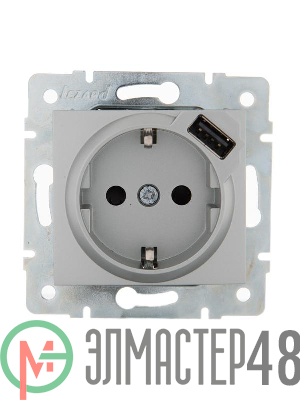 Механизм розетки 1-м СП KARINA 16А с з/к + USB разъем серебро мат. LEZARD 707-4388-181