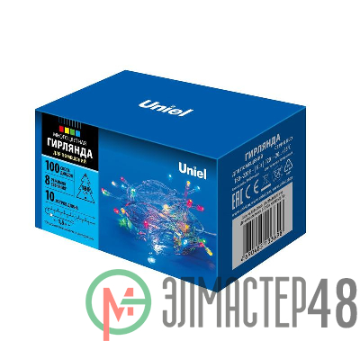Гирлянда LED ULD-S1000-100/DTA MULTI IP20 10м. 100 диодов разноцвет. свет провод прозр. Uniel UL-00007199