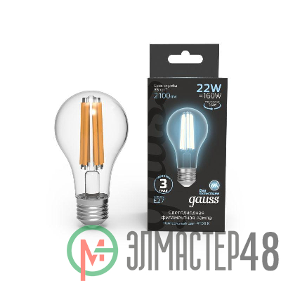 Лампа светодиодная филаментная Black Filament 22Вт A70 грушевидная 4100К нейтр. бел. E27 2100лм GAUSS 102902222