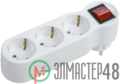 Тройник Т-01/03В 3 места 2P+PE 16А с выкл. бел. IEK WTP10-16-03-ZK-K01