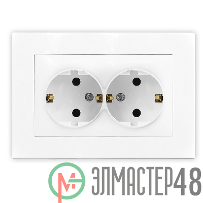 Розетка 2-м СП Афина 16А IP20 с заземл. в сборе бел. Universal A0128