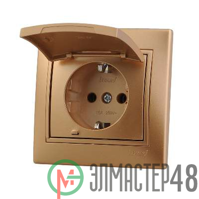 Розетка 1-м СП Мира с защ. крышкой керам. с заземл. метал. зол. Lezard 701-1313-123
