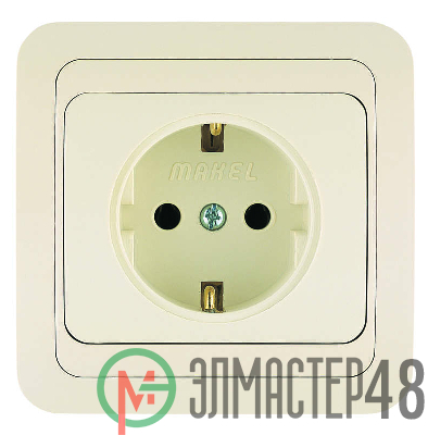 Розетка 1-м СП Mimoza 16А IP20 с заземл. крем./крем. Makel 25008