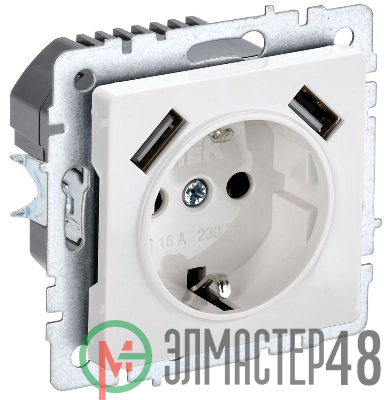 Розетка BRITE РЮш10-1-БрБ 16А с USB A+A 2.1А с заземл. защ. шторки бел. IEK BR-R14-16-U21-D21-K01