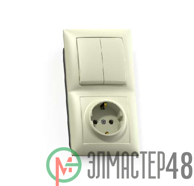 Блок СП БКВР-412 Селена (2-кл. выкл. + розетка с заземл.) сл. кость Кунцево 8177