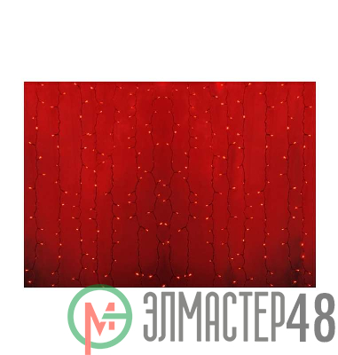 Гирлянда Дождь "ПЛЕЙ-ЛАЙТ" 2х1.5м 192LED 12Вт 220В IP44 красн. прозр. провод NEON-NIGHT 235-302-6