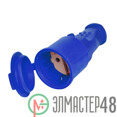 Разъем штепсельный 16А IP44 250В (еврослот) с заземл. каучук син. Universal 3049
