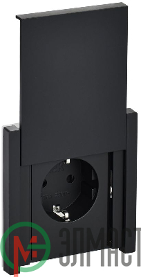 Розетка СП FORTE&PIANO16А IP44 FP119 с заземл. защ. шторки с крышкой безвинт. крепл. черн. IEK FP-R16-16-1-44-K02