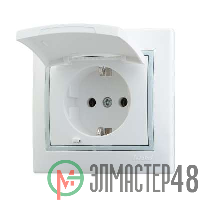 Розетка 1-м СП Мира керам. с заземл. с защ. крышкой бел./сер. Lezard 701-0215-123