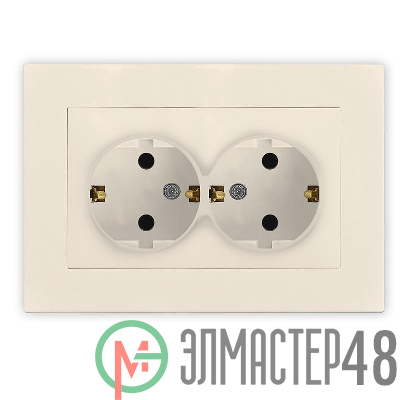Розетка 2-м СП Афина 16А IP20 с заземл. в сборе сл. кость (ivory) Universal A0128-I