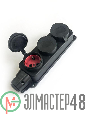Колодка удлинителя 3-м 16А IP44 с заземл. каучук черн. КОСМОС KKsm-3g-Z-IP(B)16A