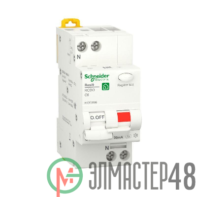 Выключатель автоматический дифференциального тока 2п (1P+N) C 6А 6000А 30мА тип A Resi9 SchE R9D55606