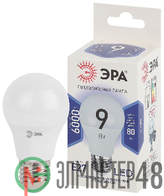 Лампа светодиодная LED A60-9W-860-E27 A60 9Вт груша E27 холод. бел. ЭРА Б0032248