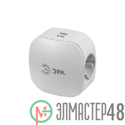 Разветвитель 3-м SP-3e-USB-2A 220В + 2USB 2000мА с заземл. защ. шторки (6/36/864) бел. ЭРА Б0015243