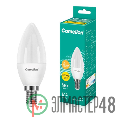 Лампа светодиодная LED5-C35/830/E14 5Вт свеча 3000К тепл. бел. E14 390лм 220-240В Camelion 12031