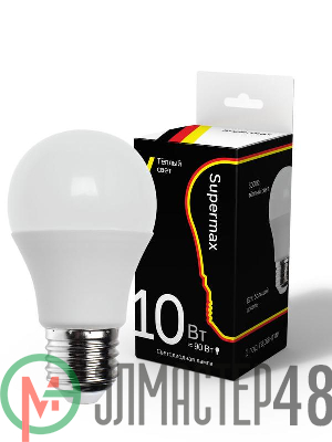 Лампа светодиодная Supermax А60 10Вт стандарт E27 230В 3000К КОСМОС Sup_LED10wA60E2730