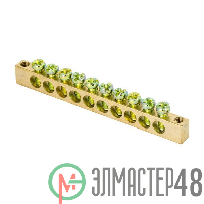 Шина PEN "ноль-земля" 6х9 10 отвер. латунь крепеж по краям PROxima EKF sn0-63-10-k