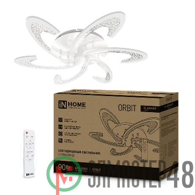 Светильник светодиодный ELEGANT ORBIT 90Вт 3000-6500К 7000лм 230В 725х635х90мм с пультом ДУ бел. IN HOME 4690612051567