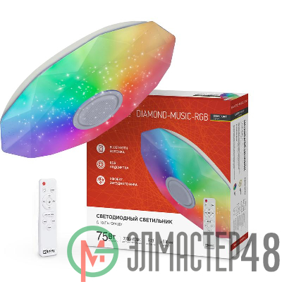 Светильник светодиодный COMFORT DIAMOND-MUSIC-RGB 75Вт 230В 3000-6500К 6000лм 500х100мм с пультом ДУ IN HOME 4690612044590