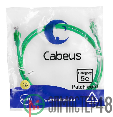 Патч-корд U/UTP кат.5E PC-UTP-RJ45-Cat.5e-1.5m-GN-LSZH 2xRJ45/8p8c неэкранир. LSZH 1.5м зел. Cabeus 9506c