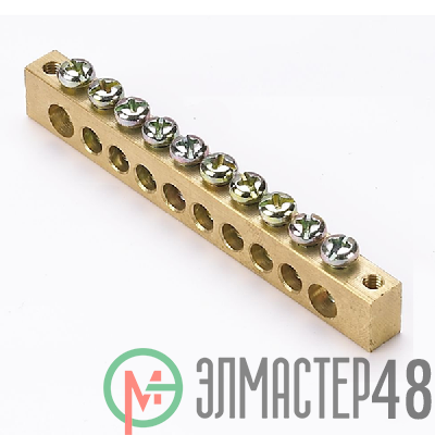 Шина PEN "ноль-земля" 8х12 10 отвер. латунь крепеж по краям PROxima EKF sn0-125-10-k