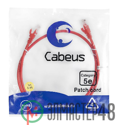 Патч-корд U/UTP кат.5E PC-UTP-RJ45-Cat.5e-1m-RD-LSZH 2xRJ45/8p8c неэкранир. LSZH 1м красн. Cabeus 9513c
