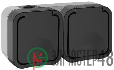 Розетка 2-м ОП TORS 16А IP55 TS122 горизонт. с заземл. с крышкой графит IEK TS-R26-16-55-G-K53