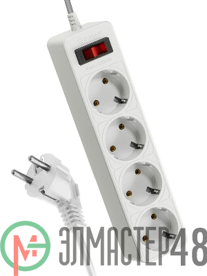 Удлинитель с сетевым фильтром 4х1.5м с заземл. 10А IP20 2.2кВт с предохранителем 3х0.75 индикатор сети бел. КОСМОС FKsm1.5m-4g(W)