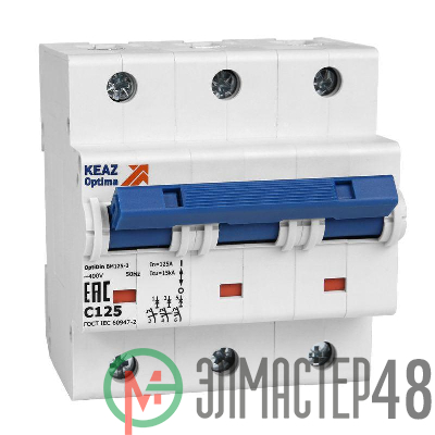 Выключатель автоматический модульный 3п C 125А 15кА OptiDin BM125-3C125-8ln-УХЛ3 КЭАЗ 138546
