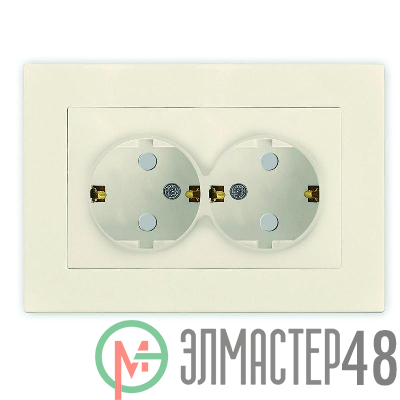 Розетка 2-м СП Афина 16А IP20 с заземл. защ. шторки в сборе сл. кость (ivory) Universal A0050-I