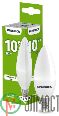 Лампа светодиодная C35 10Вт свеча 4000К E14 230В GENERICA LL-C35-10-230-40-E14-G