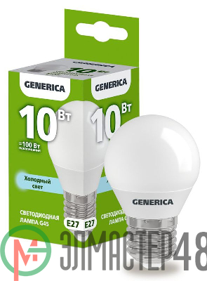Лампа светодиодная G45 10Вт шар 6500К E27 230В GENERICA LL-G45-10-230-65-E27-G