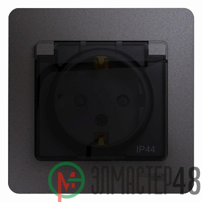 Розетка 1-м СП Glossa 16А IP44 250В с заземл. защ. шторки с крышкой в сборе графит SchE GSL001348