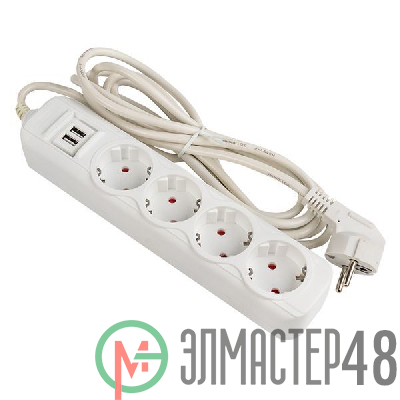 Удлинитель 4х3м 16А IP20 Эксперт 3.5кВт 2хUSB 2.1А ПВС 3х1 PROxima EKF UBA16-2USB-4-03i