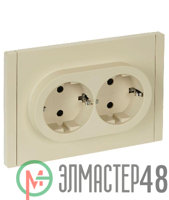 Розетка 2-м СП FORTE&PIANO FP423 16А с заземл. защ. шторки безвинт. крепл. ваниль IEK FP-R24-16-1-K10