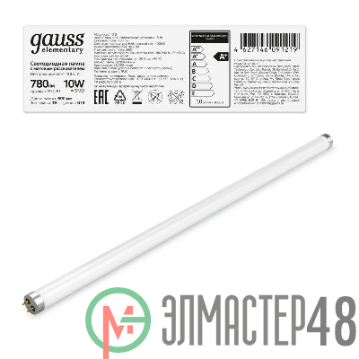 Лампа светодиодная Elementary T8 Glass 600мм G13 10Вт 4000К Gauss 93020