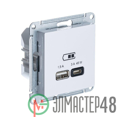 Розетка USB AtlasDesign тип A+C 45Вт высокоскор. ЗУ QC PD механизм лотос SE ATN001329