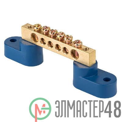 Шина нулевая N 6х9 6 отверстий 2 синих угловых изолятора латунь PROxima EKF sn0-2-63-06