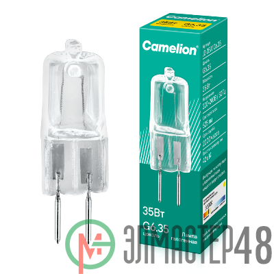 Лампа галогенная JD 35Вт капсула G6.35 2850К 240В Camelion 5203