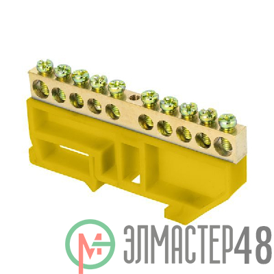 Шина нулевая N 6х9 10 отверстий желтый изолятор на DIN-рейку латунь PROxima EKF sn0-63-10-dz
