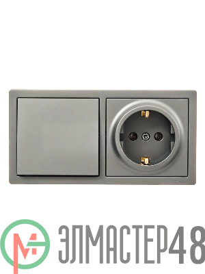 Блок выключатель 1-клав. и розетка 1-местн с заземл. LETO платина горизонталь LEZARD 752-3500-170BAP