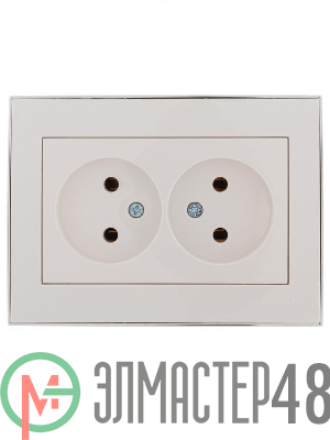 Розетка 2-м СП Rain 16А IP20 без заземл. с хром. боковой вставкой керамика бел. LEZARD 703-0225-128