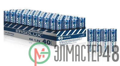 Элемент питания алкалиновый AA/LR6 1.5В Alkaline BOX40 ПРОМО (уп.40шт) Ergolux 14673