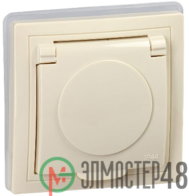 Розетка 1-м СП Кварта РСбш10-3-ККм-44 16А IP44 с заземл. крем. IEK KV-R16-16-44-K33
