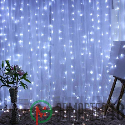Гирлянда ENIGW - 320W дождь/занавес 3х2м 320 LED холодн. бел. 8 реж. 220В IP20 Эра Б0051874