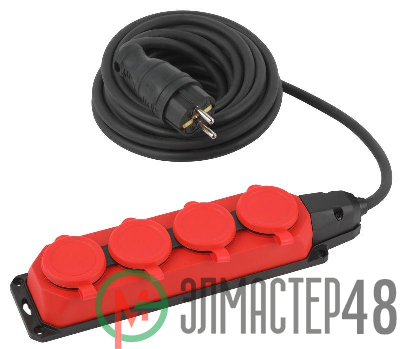 Удлинитель силовой UK-4e-3x1.5-5m-IP44(KG) с заземлением 4 розетки каучук 5м КГ 3х1.5кв.мм IP44 Эра Б0057585