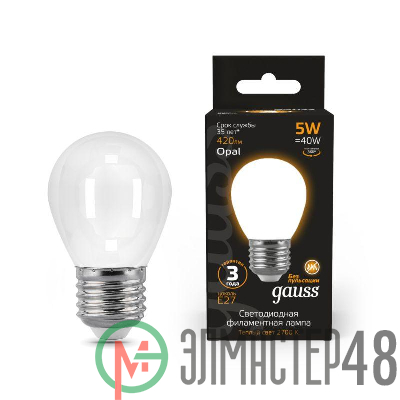 Лампа светодиодная Black Filament Шар E27 5Вт 2700К OPAL Gauss 105202105