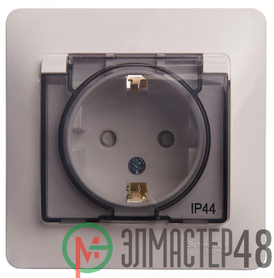 Розетка 1-м СП Glossa 16А с защ. крышкой защ. шторки с заземл. в сборе IP44 бел. SchE GSL000148
