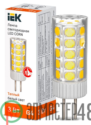 Лампа светодиодная CORN 3Вт капсула 3000К G4 12В керамика IEK LLE-CORN-3-012-30-G4