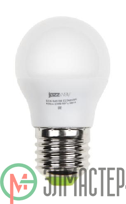 Лампа светодиодная PLED-ECO-G45 5Вт шар 3000К тепл. бел. E27 400лм 220-240В JazzWay 1036957A